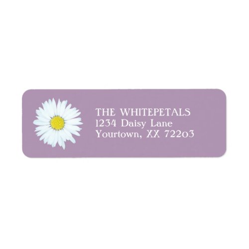 White Daisy  Pale Purple Return Address Label