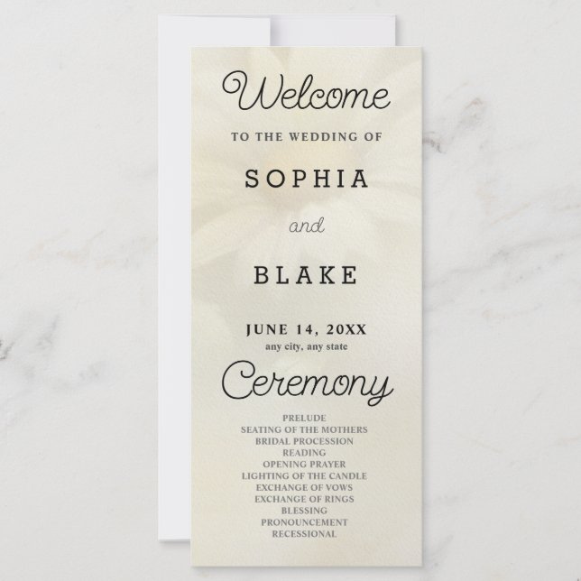 White Daisy Pale Yellow Wedding Program (Front)
