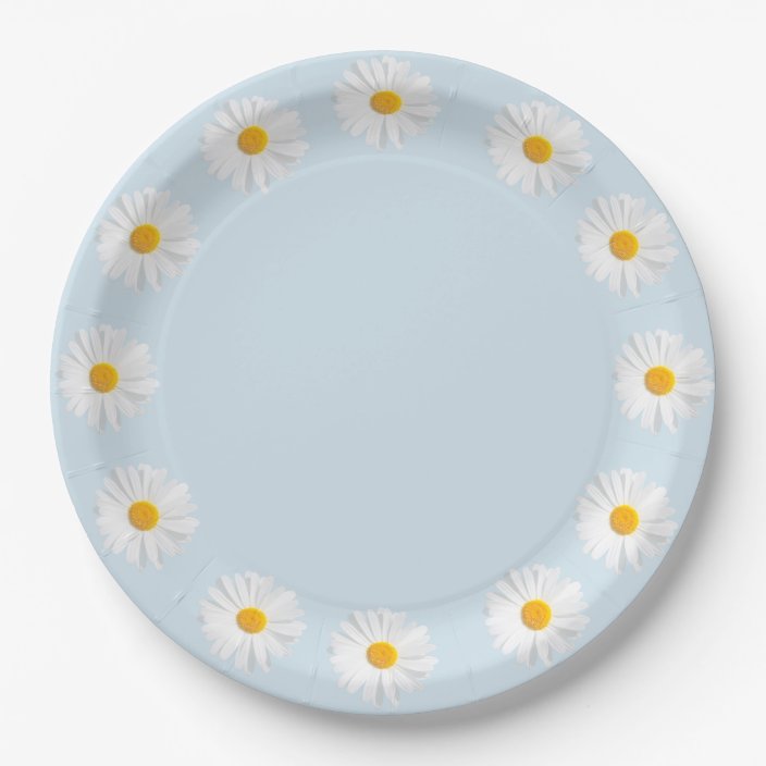 white daisy paper plate