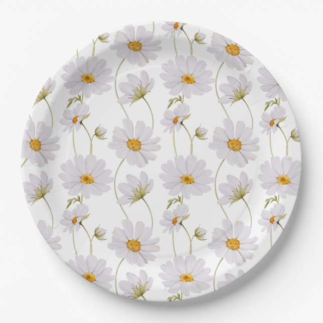 White Daisy Paper Plates (Front)