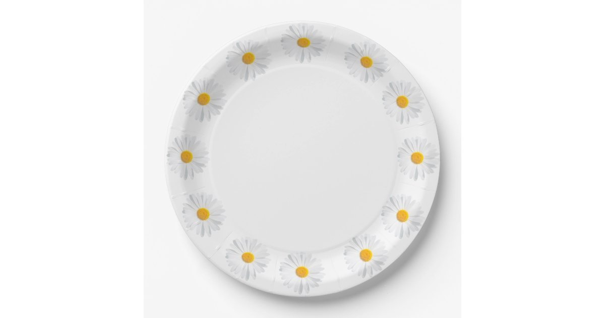 white daisy paper plates Zazzle