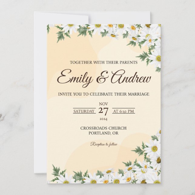 White Daisy Pastel Floral Watercolor Wedding Invitation (Front)