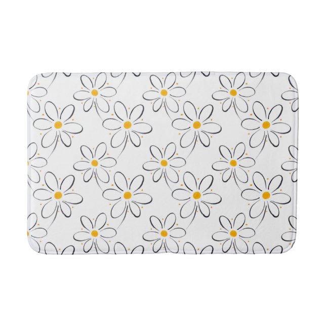 White Daisy Pattern Bathroom Mat (Front)