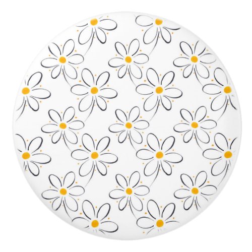 White Daisy Pattern Ceramic Knob