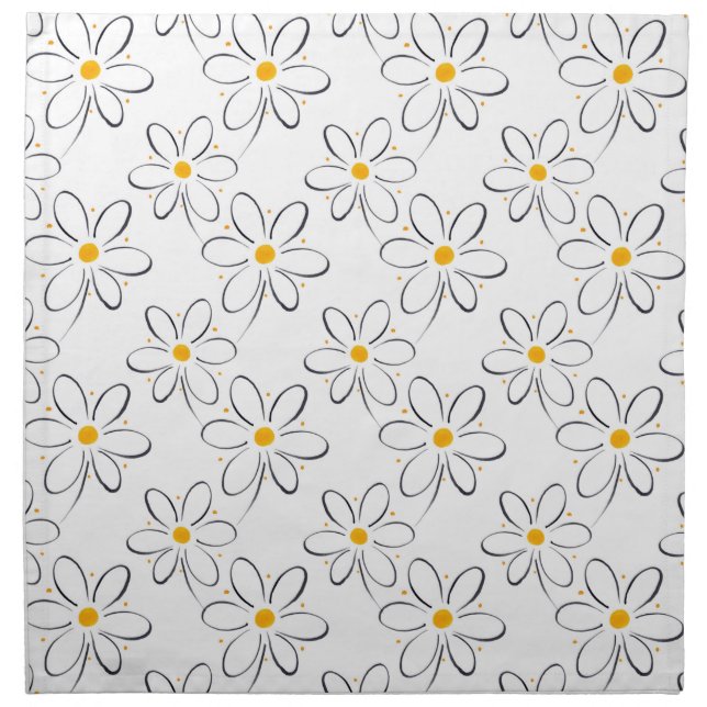 White Daisy Pattern Cloth Napkin (Front)