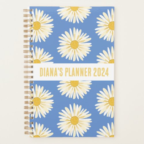 White Daisy Pattern Flowers Blooms Floral CUSTOM  Planner