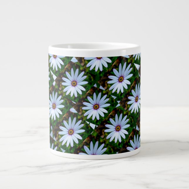 White Daisy Pattern Giant Coffee Mug (Front)