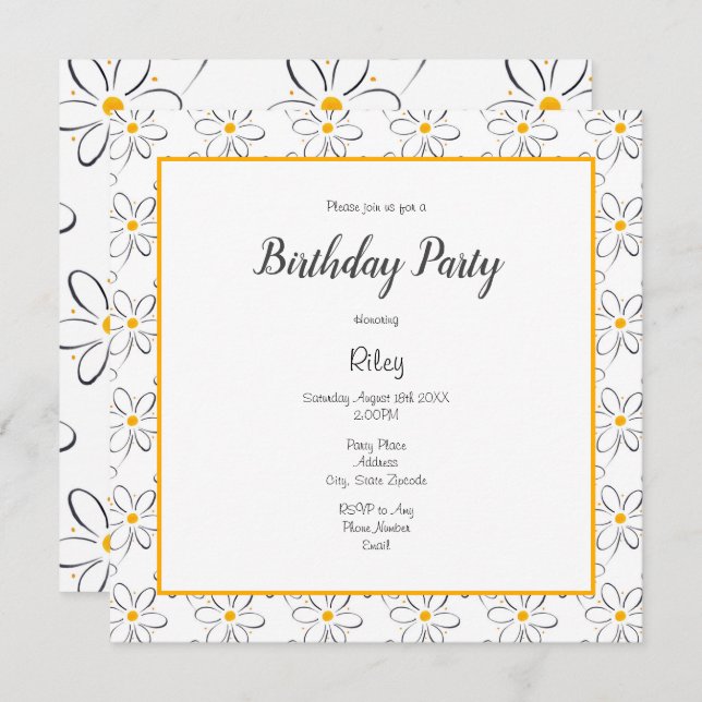 White Daisy Pattern Invitation (Front/Back)