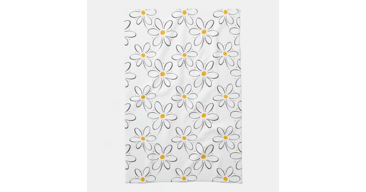 White Daisy Pattern Kitchen Towel Zazzle