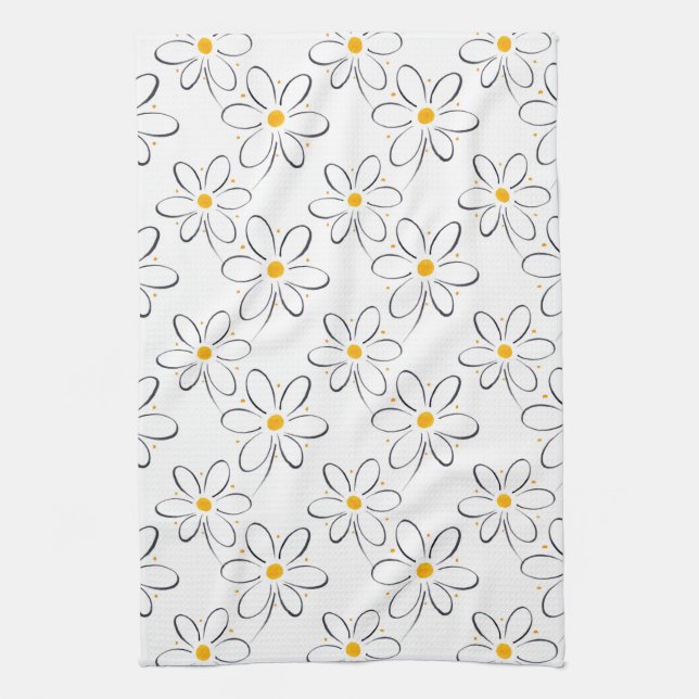 White Daisy Pattern Kitchen Towel (Vertical)