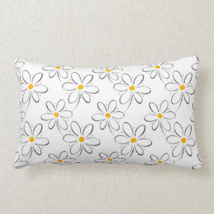 White Daisy Pattern Lumbar Pillow