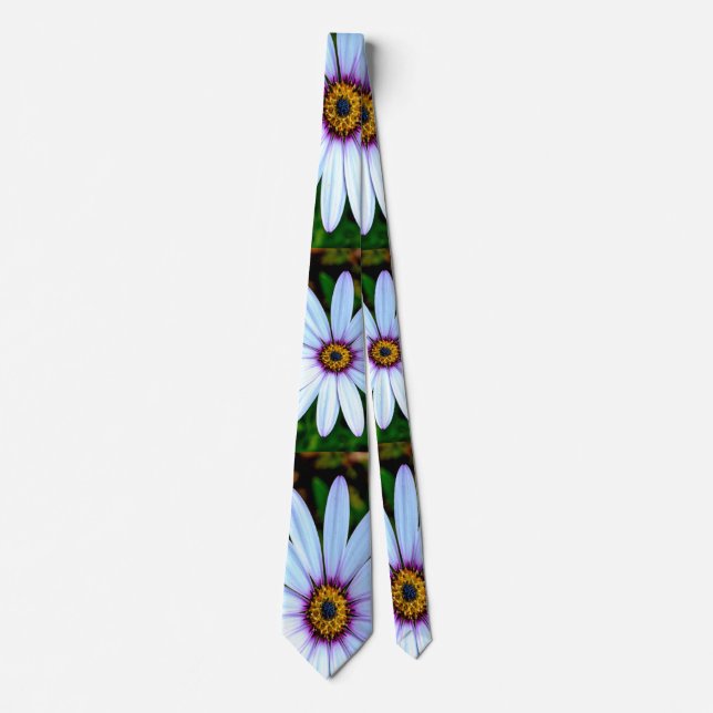 White Daisy Pattern Neck Tie (Front)