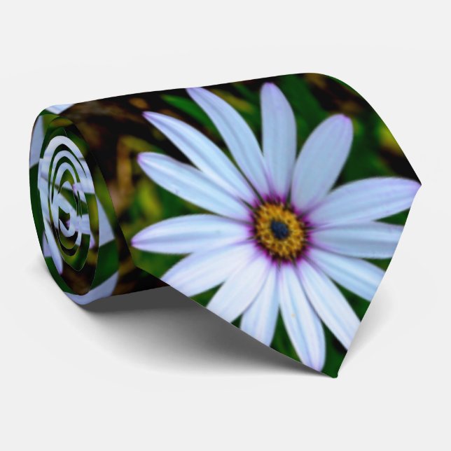 White Daisy Pattern Neck Tie (Rolled)