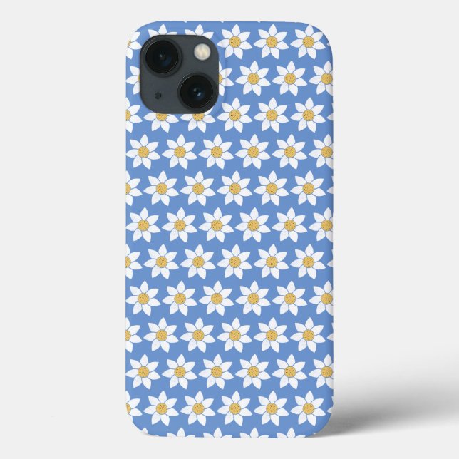 White Daisy Pattern on Blue Case-Mate iPhone Case (Back)