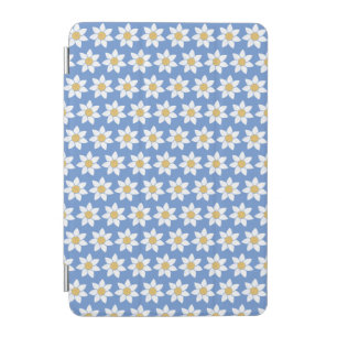 White Daisy Pattern on Blue  iPad Mini Cover