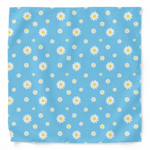 White Daisy Pattern on Bright Blue Bandana