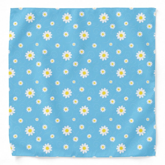 White Daisy Pattern on Bright Blue Bandana (Front)