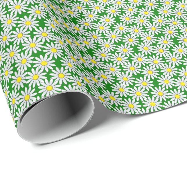 White Daisy Pattern on Green Wrapping Paper (Roll Corner)