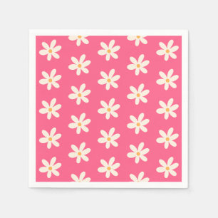 White Daisy Pattern on Hot Pink Retro y2k Preppy Napkins