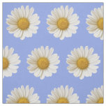White Daisy Pattern on Light Blue Background Fabric