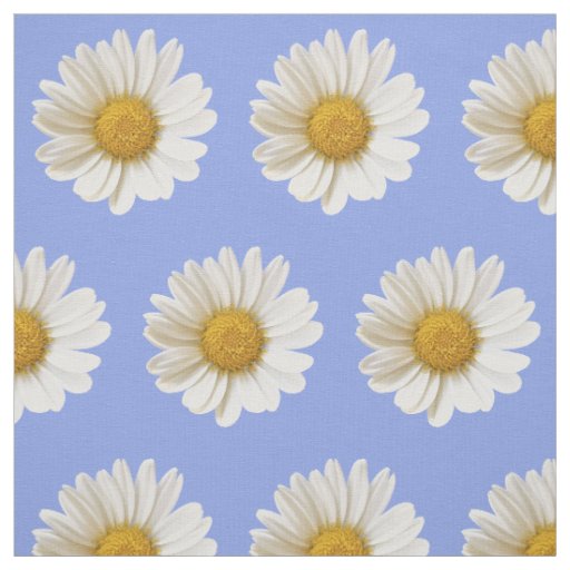 White Daisy Pattern on Light Blue Background Fabric