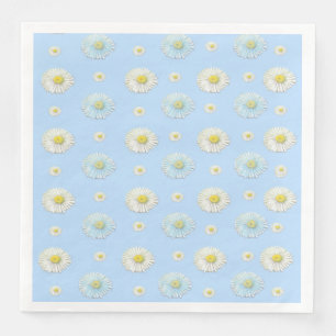 White Daisy Pattern on Light Blue Background Paper Dinner Napkins