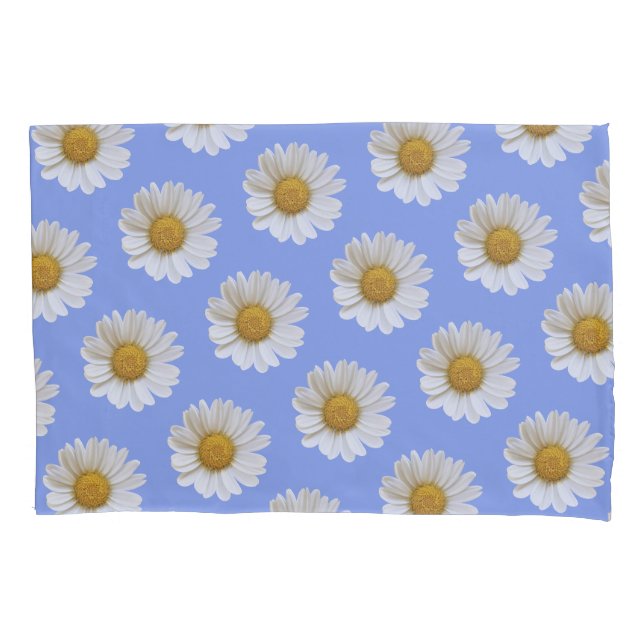 White Daisy Pattern on Light Blue Background Pillow Case (Front)
