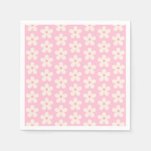 White Daisy Pattern on Pastel Pink Minimalist Napkins