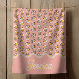White Daisy Pattern on Pastel Pink with Name Girl Baby Blanket