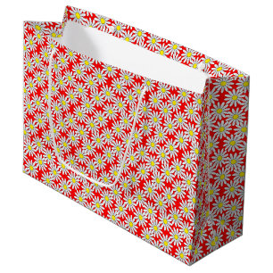 White Daisy Pattern on Red Large Gift Bag
