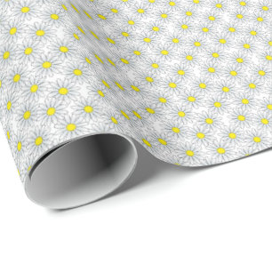 White Daisy Pattern on White Wrapping Paper