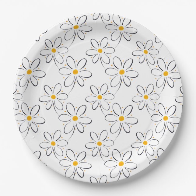 White Daisy Pattern Paper Plates (Front)