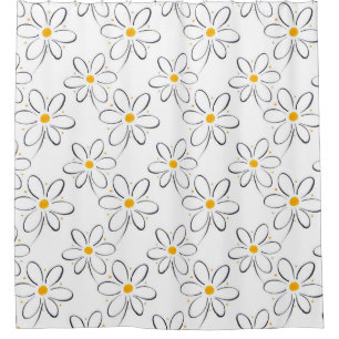 White Daisy Pattern Shower Curtain