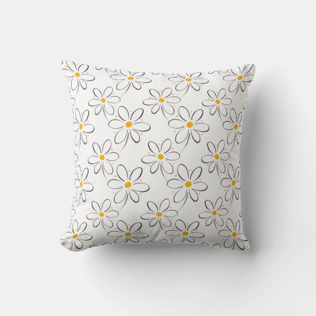 White Daisy Pattern Throw Pillow (Front)