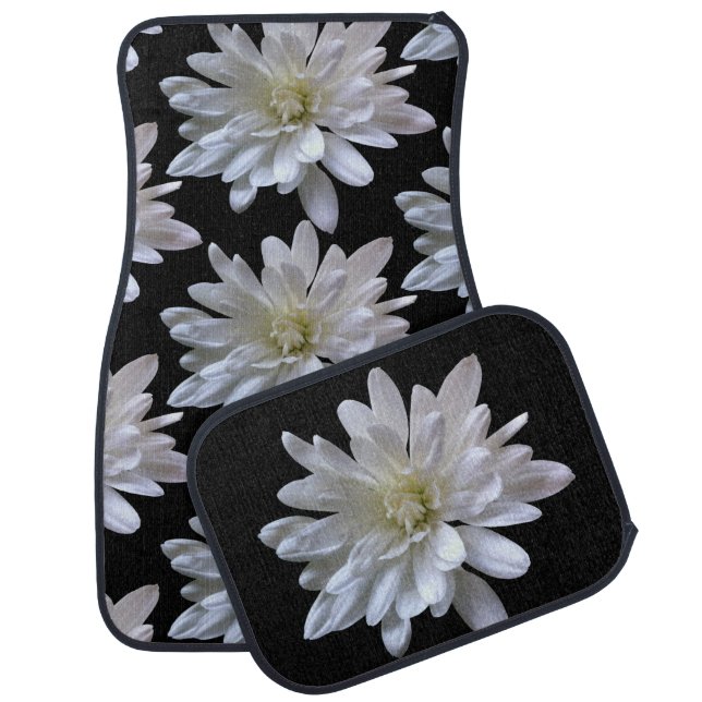 White daisy pattern white flowers car floor mat (Set)