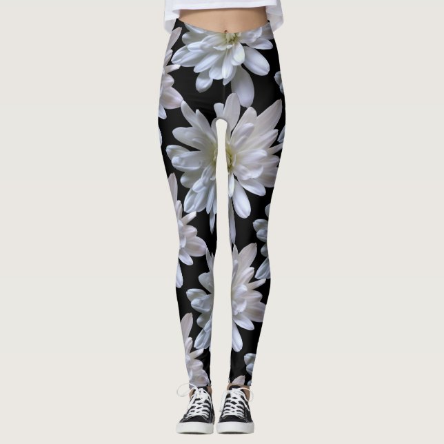 White daisy pattern white flowers leggings (Front)