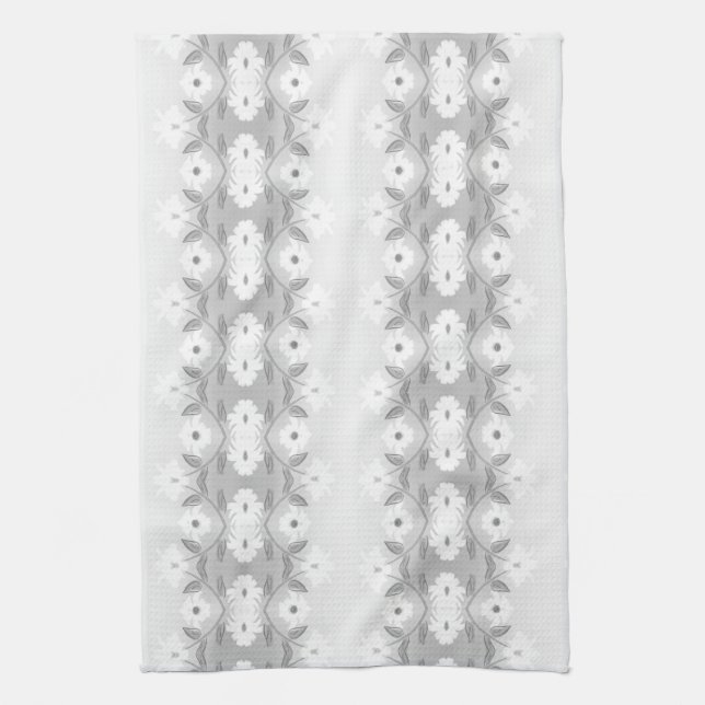 White daisy pattern with grey kitchen towel (Vertical)