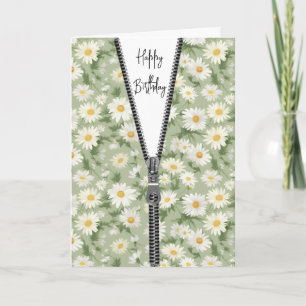 White Daisy Pattern with Zipper for Birthday Card
