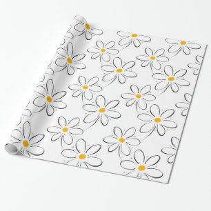 White Daisy Pattern Wrapping Paper
