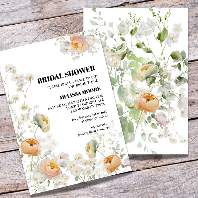 White Daisy, Peach Floral Bridal Shower Invitation (Creator Uploaded)