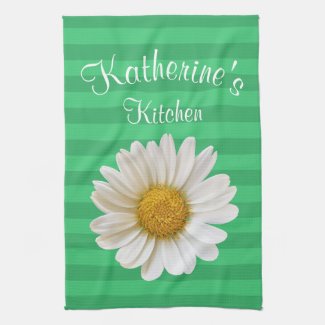 White Daisy Personalized Green Striped