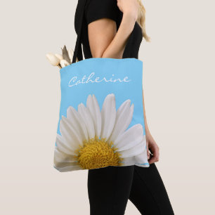 White Daisy Personalized Tote Bag