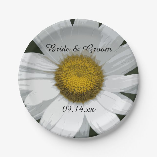 White Daisy Petals Wedding Paper Plates (Front)