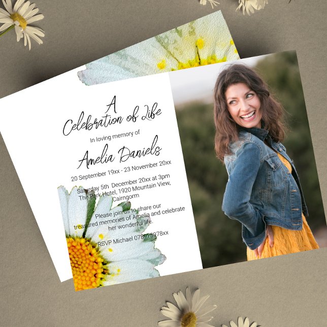 White Daisy Photo Celebration of Life Card (Creator Uploaded)