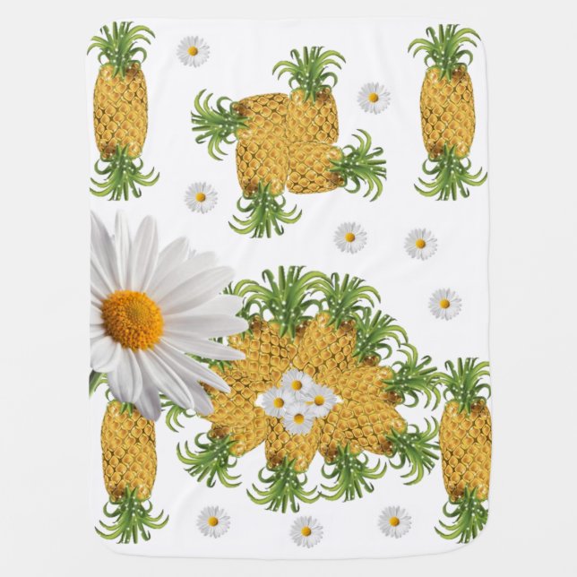 White Daisy Pineapple Baby Blanket (Front)