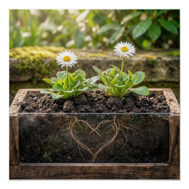 White Daisy Plants In a Flower Box Poster (Front)