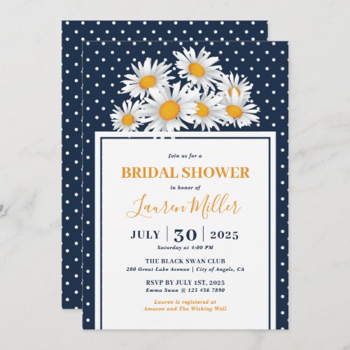 White Daisy Polkadot Pattern Floral Bridal Shower Invitation