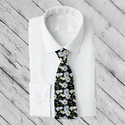 White Daisy Print Pattern Neck Tie
