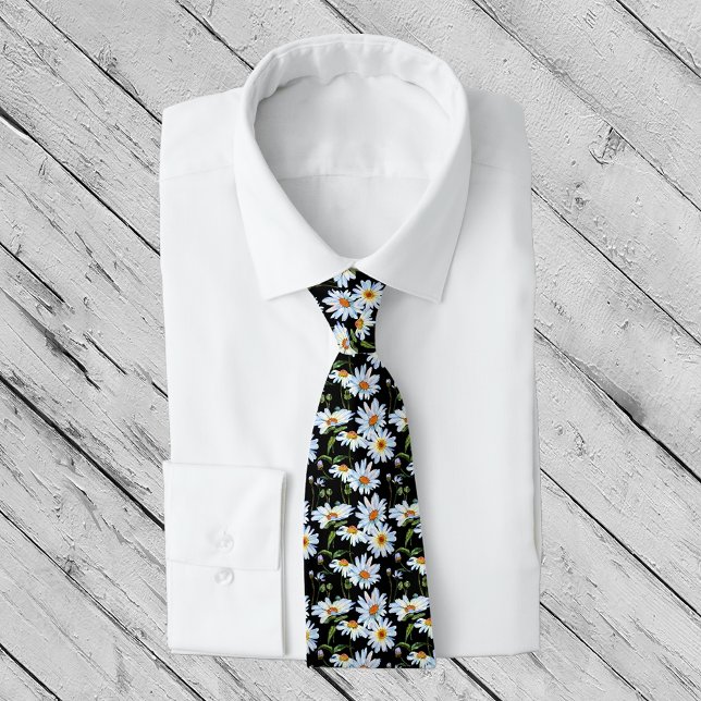 White Daisy Print Pattern Neck Tie (Creator Uploaded)
