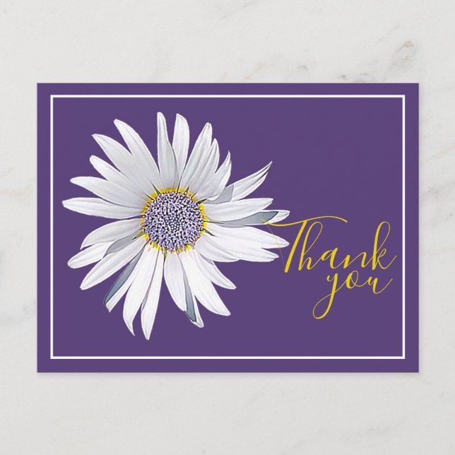 White Daisy Purple Background Thank You Postcard (Front)